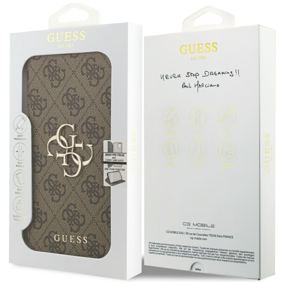 Custodia per Apple iPhone 17 Pro, Guess, Logo Metallico 4G, Marrone