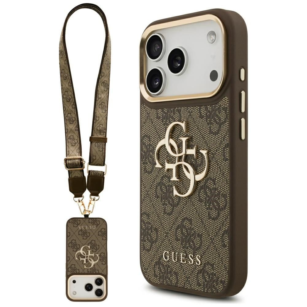 Custodia per Apple iPhone 17 Pro, Guess, Big 4G Classic Logo with Big Strap, Marrone