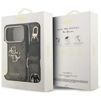 Custodia per Apple iPhone 17 Pro, Guess, Big 4G Classic Logo with Big Strap, Marrone