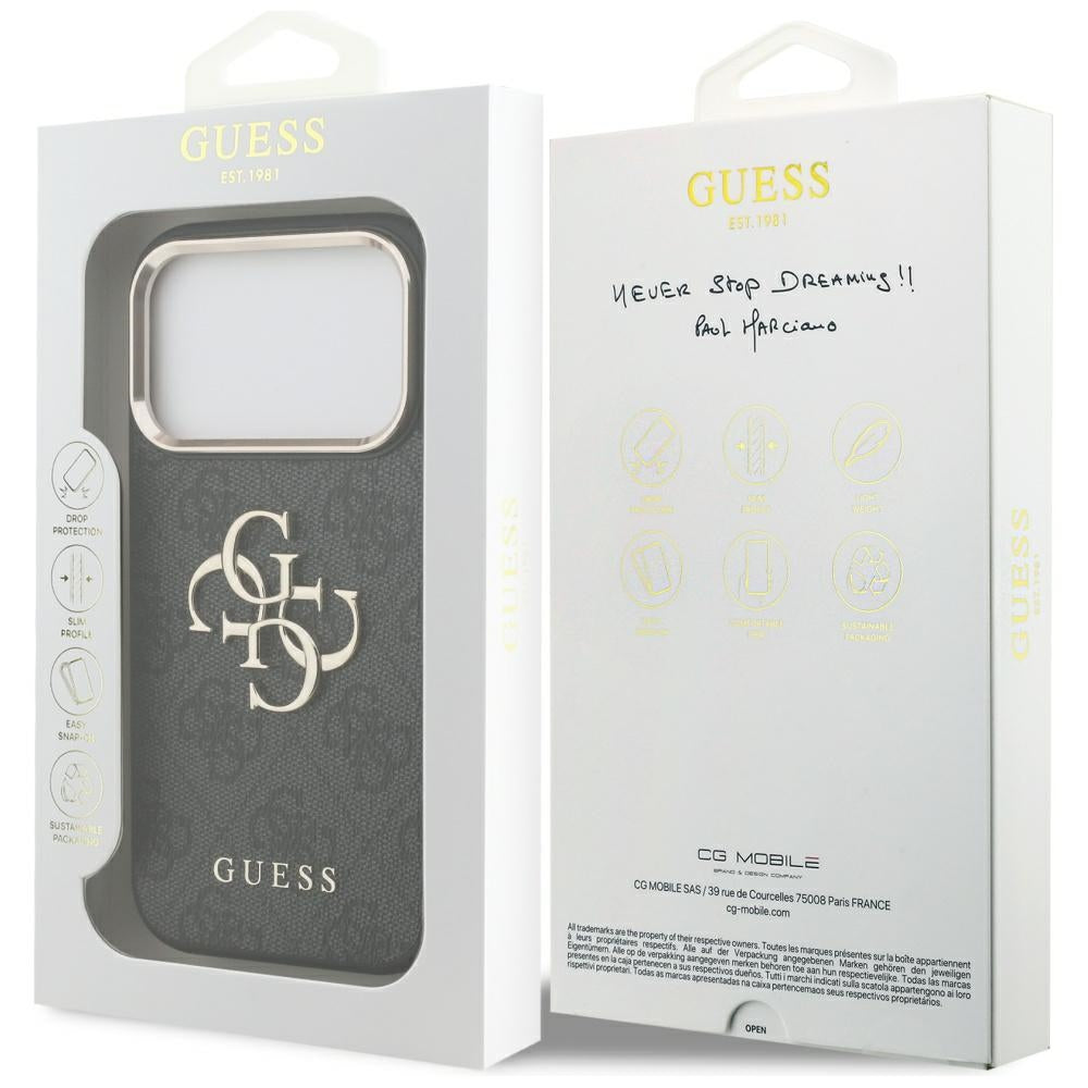 Custodia per Apple iPhone 17 Pro, Guess, Big 4G Logo Classic, Nera Dorata