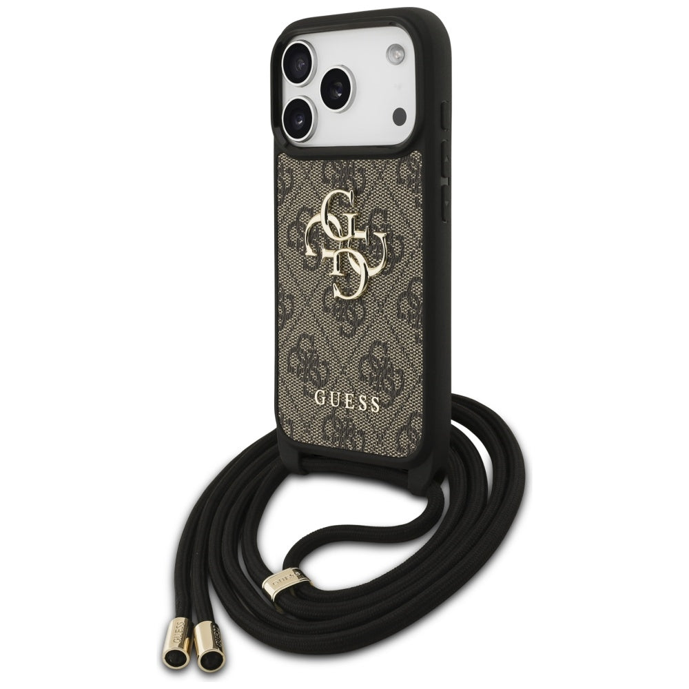 Custodia per Apple iPhone 17 Pro, Guess, Crossbody Cord 4G Big Log, Marrone