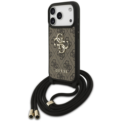 Custodia per Apple iPhone 17 Pro, Guess, Crossbody Cord 4G Big Log, Marrone