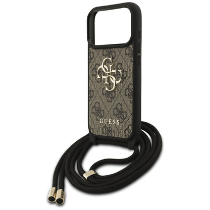 Custodia per Apple iPhone 17 Pro, Guess, Crossbody Cord 4G Big Log, Marrone