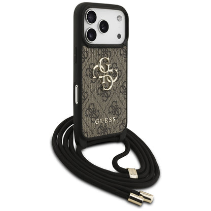 Custodia per Apple iPhone 17 Pro, Guess, Crossbody Cord 4G Big Log, Marrone