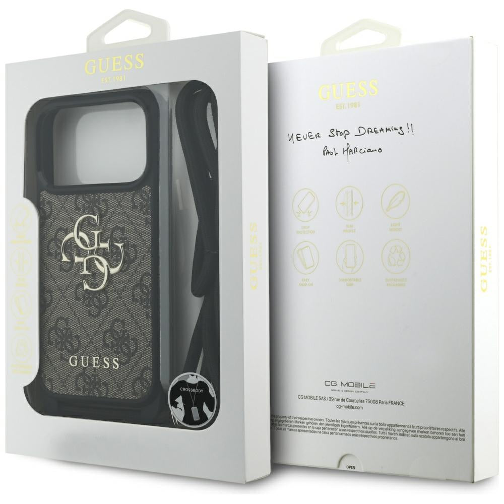Custodia per Apple iPhone 17 Pro, Guess, Crossbody Cord 4G Big Log, Marrone
