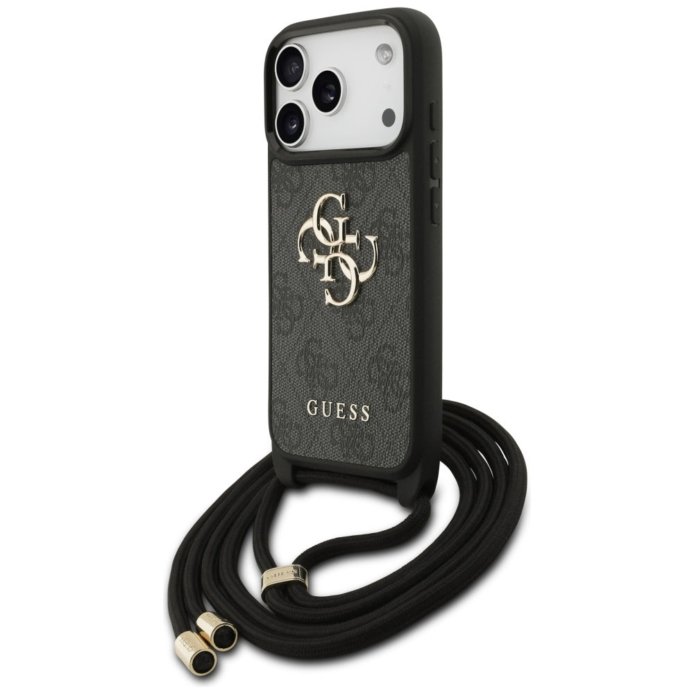 Custodia per Apple iPhone 17 Pro, Guess, Crossbody Cord 4G Big Log, Nera