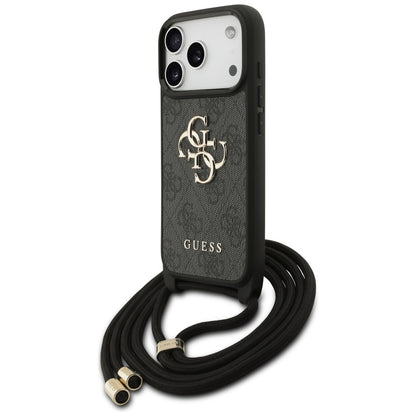 Custodia per Apple iPhone 17 Pro, Guess, Crossbody Cord 4G Big Log, Nera