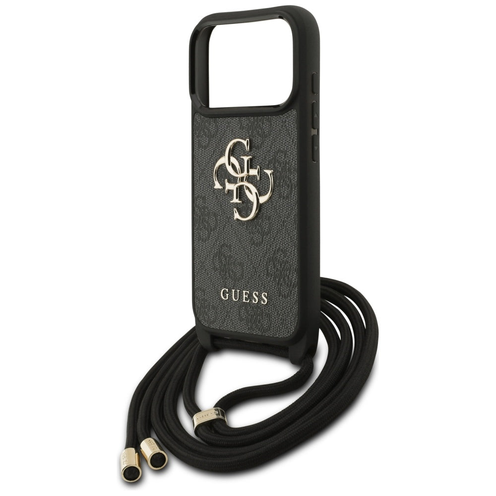 Custodia per Apple iPhone 17 Pro, Guess, Crossbody Cord 4G Big Log, Nera
