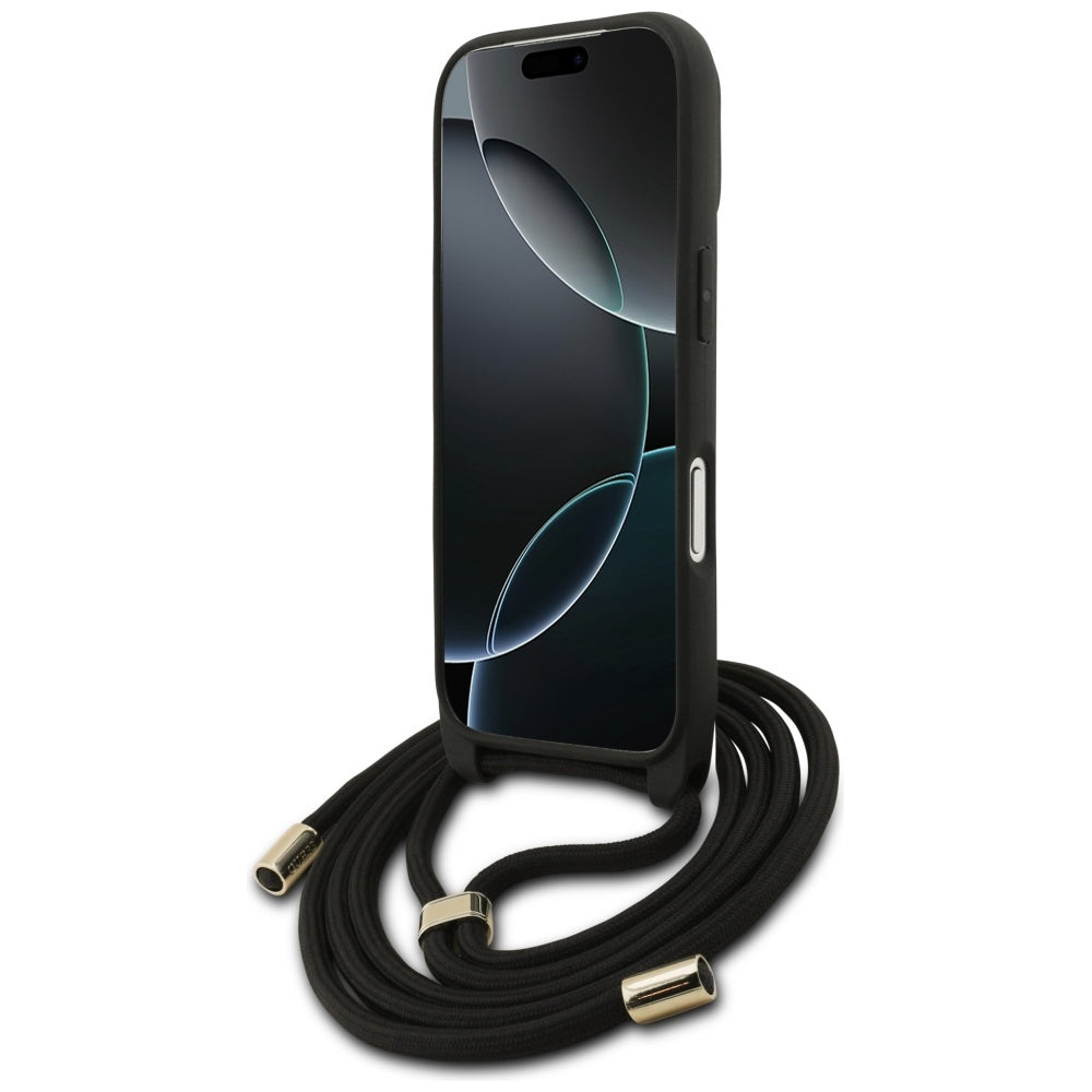 Custodia per Apple iPhone 17 Pro, Guess, Crossbody Cord 4G Big Log, Nera