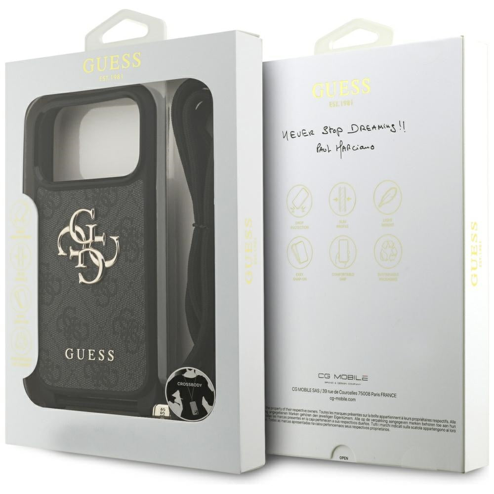 Custodia per Apple iPhone 17 Pro, Guess, Crossbody Cord 4G Big Log, Nera
