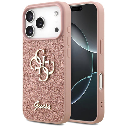 Custodia per Apple iPhone 17 Pro, Guess, Fixed Glitter Big 4G, Rosa