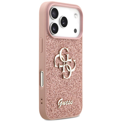 Custodia per Apple iPhone 17 Pro, Guess, Fixed Glitter Big 4G, Rosa