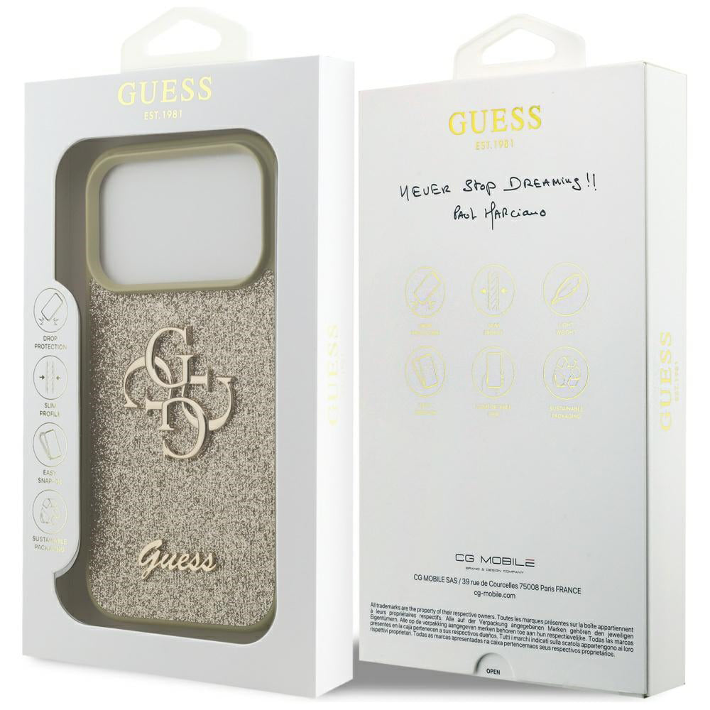 Custodia per Apple iPhone 17 Pro, Guess, Fixed Glitter Big 4G, Rosa