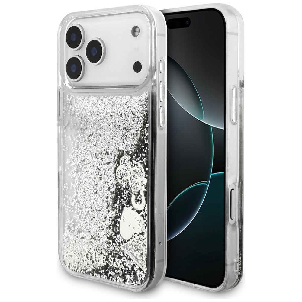 Custodia per Apple iPhone 17 Pro, Guess, Liquid Glitter Charms, Argento