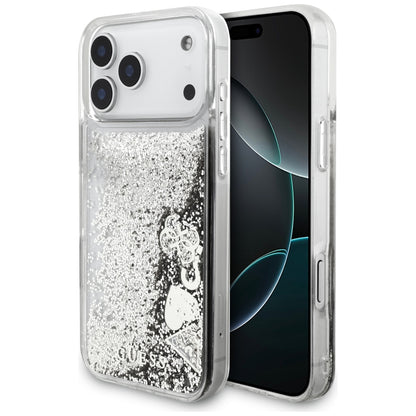 Custodia per Apple iPhone 17 Pro, Guess, Liquid Glitter Charms, Argento