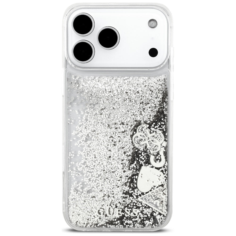 Custodia per Apple iPhone 17 Pro, Guess, Liquid Glitter Charms, Argento