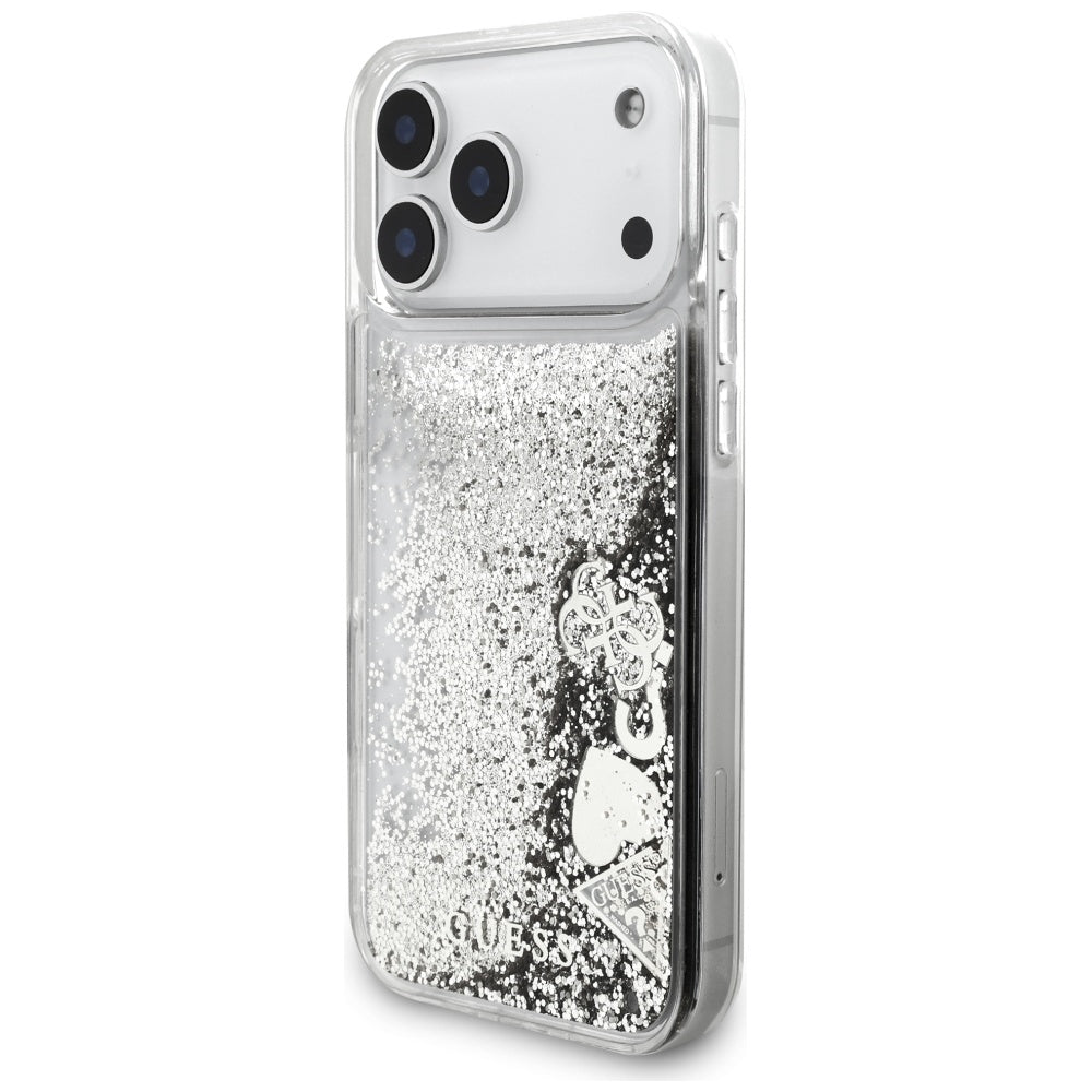 Custodia per Apple iPhone 17 Pro, Guess, Liquid Glitter Charms, Argento
