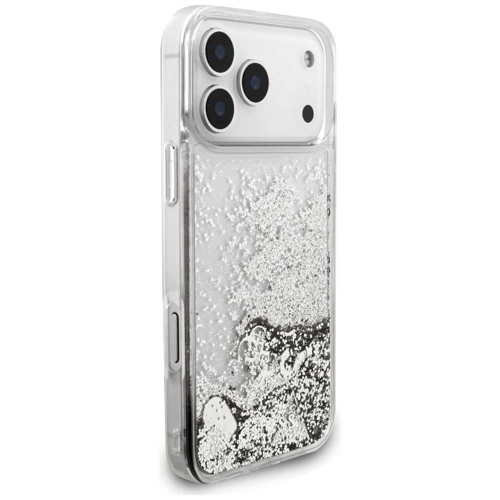 Custodia per Apple iPhone 17 Pro, Guess, Liquid Glitter Charms, Argento