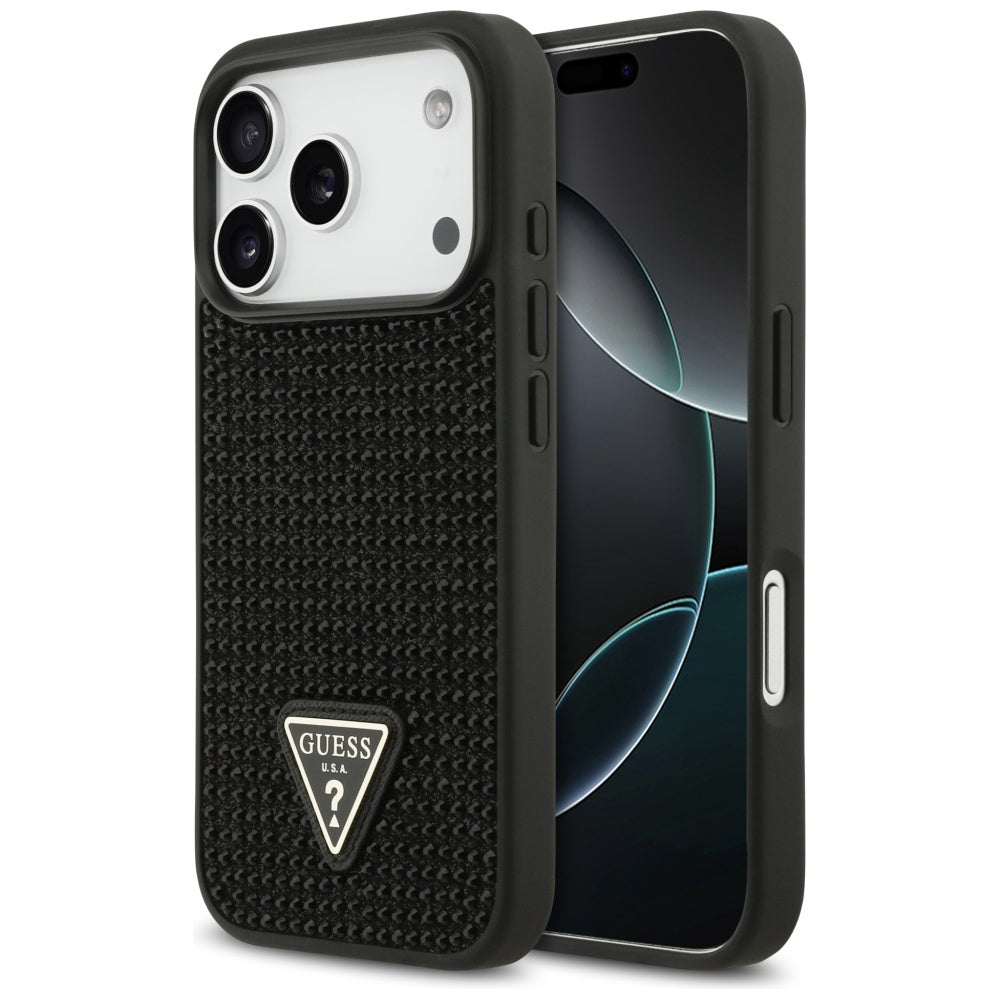 Case for Apple iPhone 17 Pro, Guess, Rhinestone Triangle Logo, Black