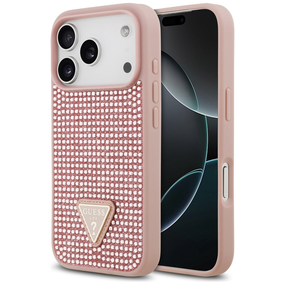 Case for Apple iPhone 17 Pro, Guess, Rhinestone Triangle Logo, Pink