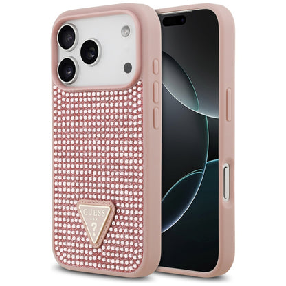 Case for Apple iPhone 17 Pro, Guess, Rhinestone Triangle Logo, Pink