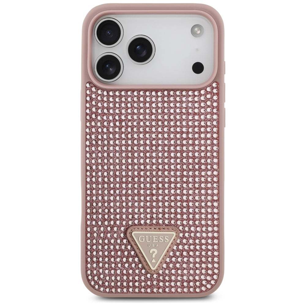 Case for Apple iPhone 17 Pro, Guess, Rhinestone Triangle Logo, Pink