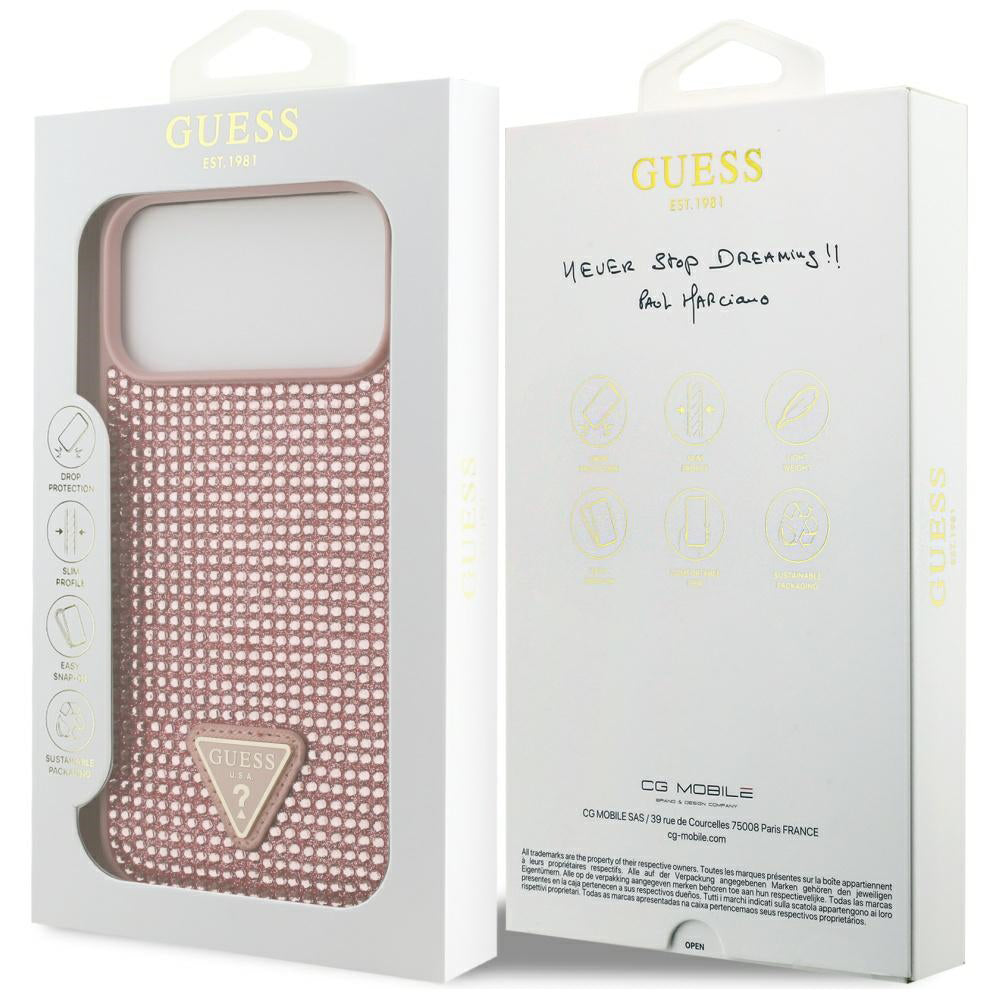 Case for Apple iPhone 17 Pro, Guess, Rhinestone Triangle Logo, Pink