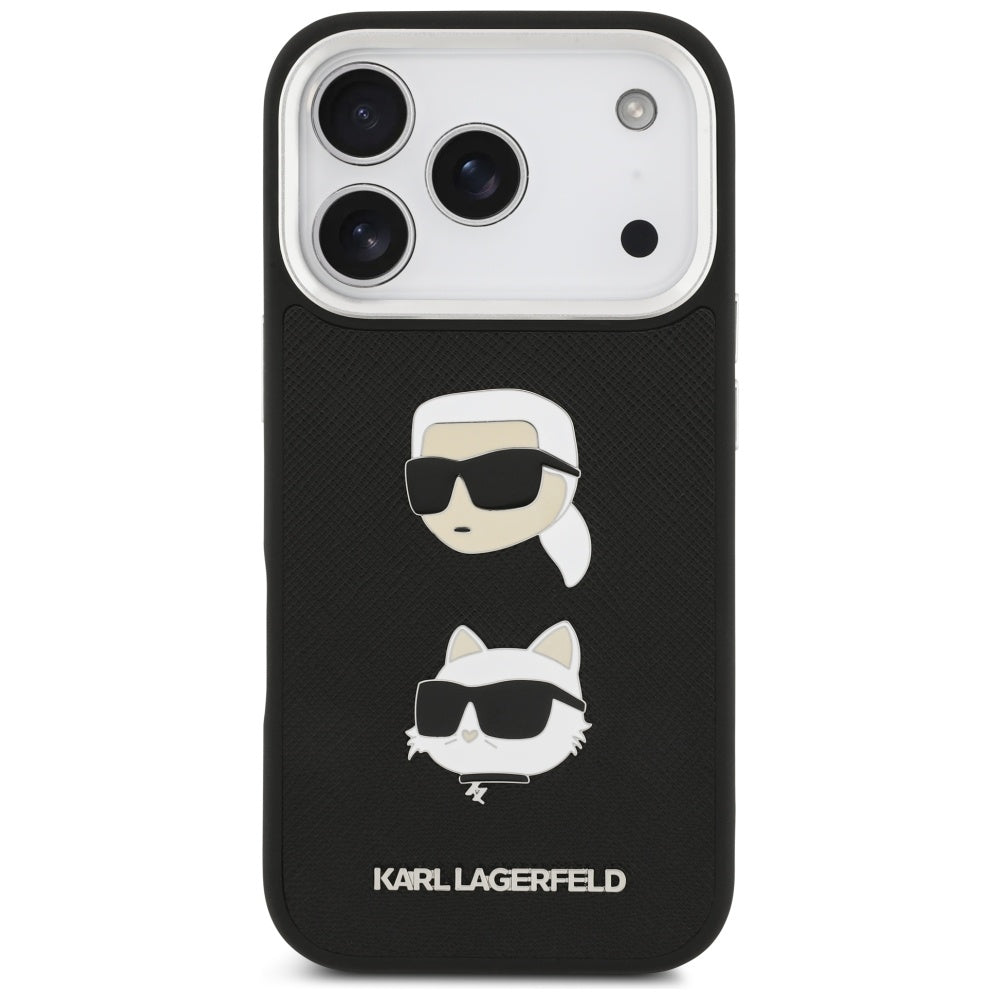 Case for Apple iPhone 17 Pro, Karl Lagerfeld, Grained Karl & Choupette's Heads Pins and Logo, Black