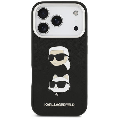 Case for Apple iPhone 17 Pro, Karl Lagerfeld, Grained Karl & Choupette's Heads Pins and Logo, Black