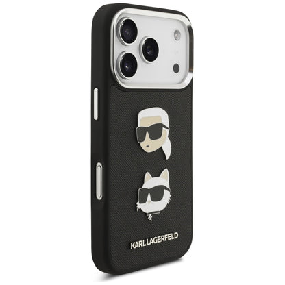 Case for Apple iPhone 17 Pro, Karl Lagerfeld, Grained Karl & Choupette's Heads Pins and Logo, Black