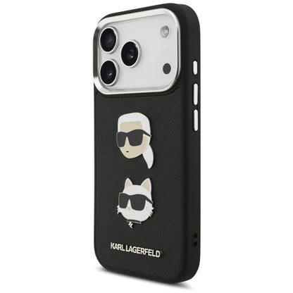 Case for Apple iPhone 17 Pro, Karl Lagerfeld, Grained Karl & Choupette's Heads Pins and Logo, Black