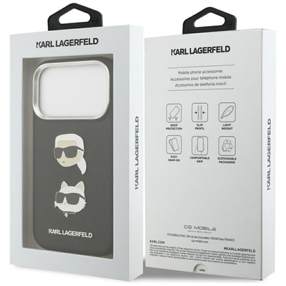 Case for Apple iPhone 17 Pro, Karl Lagerfeld, Grained Karl & Choupette's Heads Pins and Logo, Black