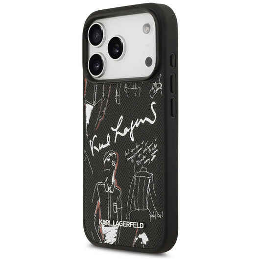 Custodia per Apple iPhone 17 Pro, Karl Lagerfeld, Logo con Motivo Granulato, Nera