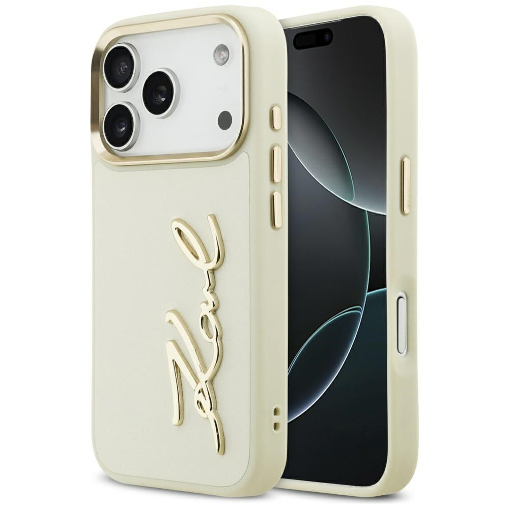 Custodia per Apple iPhone 17 Pro, Karl Lagerfeld, Script Logo, Beige