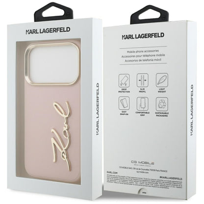 Custodia per Apple iPhone 17 Pro, Karl Lagerfeld, Script Logo, Rosa