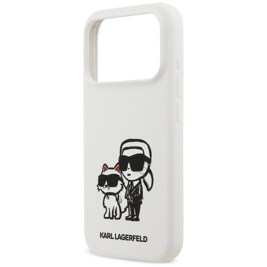 Custodia per Apple iPhone 17 Pro, Karl Lagerfeld, Sketch and Logo Karl & Choupette, Bianca