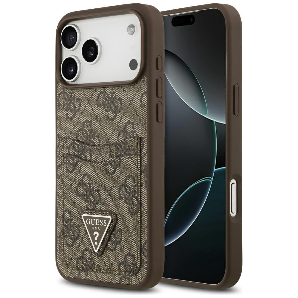 Custodia per Apple iPhone 17 Pro Max, Guess, 4G Double Card Triangle, Marrone