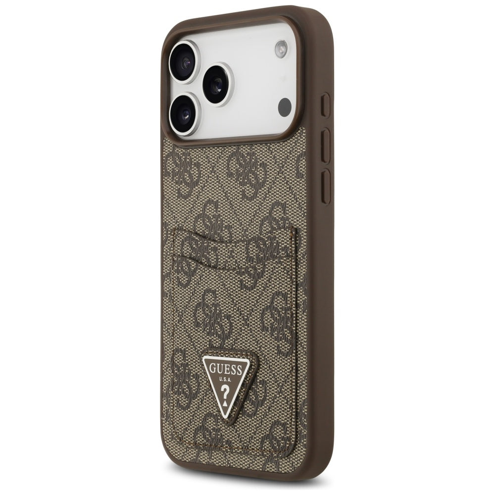 Custodia per Apple iPhone 17 Pro Max, Guess, 4G Double Card Triangle, Marrone