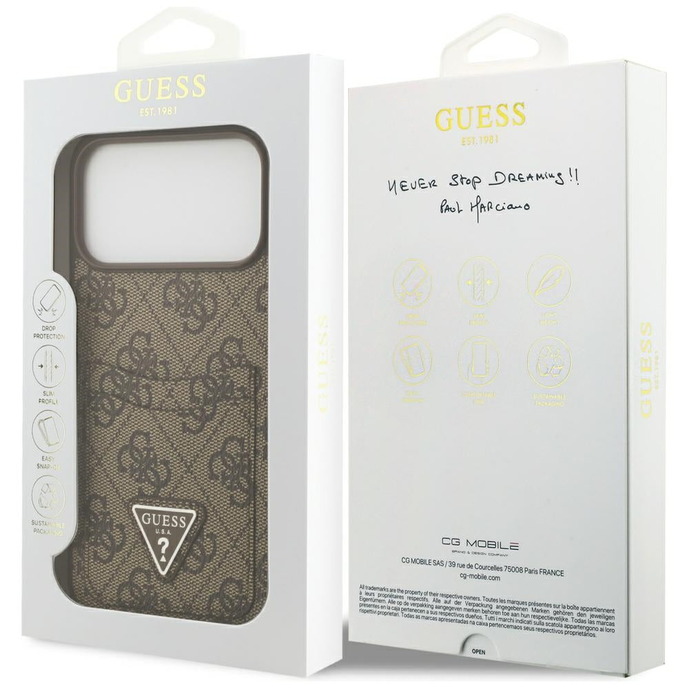 Custodia per Apple iPhone 17 Pro Max, Guess, 4G Double Card Triangle, Marrone