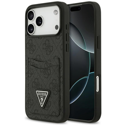Custodia per Apple iPhone 17 Pro Max, Guess, 4G Double Card Triangle, Nera