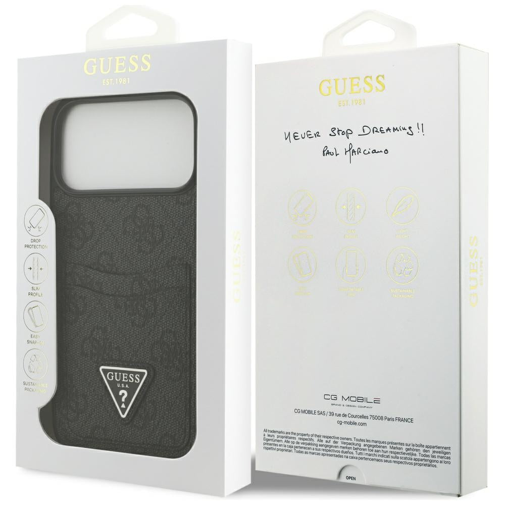 Custodia per Apple iPhone 17 Pro Max, Guess, 4G Double Card Triangle, Nera