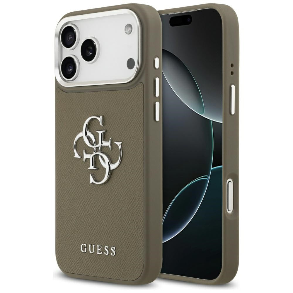 Custodia per Apple iPhone 17 Pro Max, Guess, 4G Grained Big And Classic Logo, Marrone Argentato