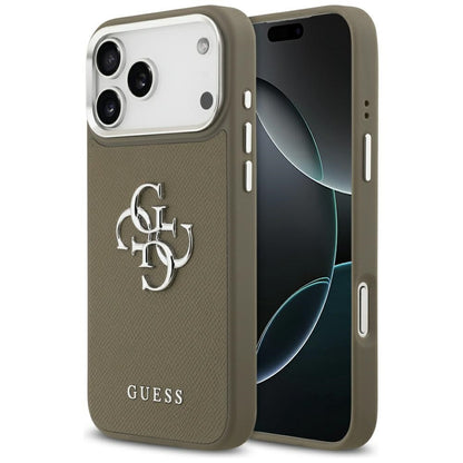 Custodia per Apple iPhone 17 Pro Max, Guess, 4G Grained Big And Classic Logo, Marrone Argentato