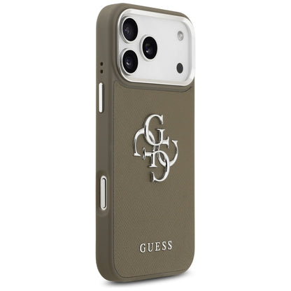 Custodia per Apple iPhone 17 Pro Max, Guess, 4G Grained Big And Classic Logo, Marrone Argentato