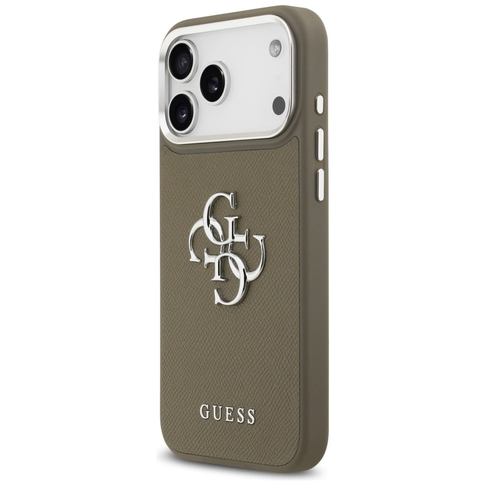 Custodia per Apple iPhone 17 Pro Max, Guess, 4G Grained Big And Classic Logo, Marrone Argentato