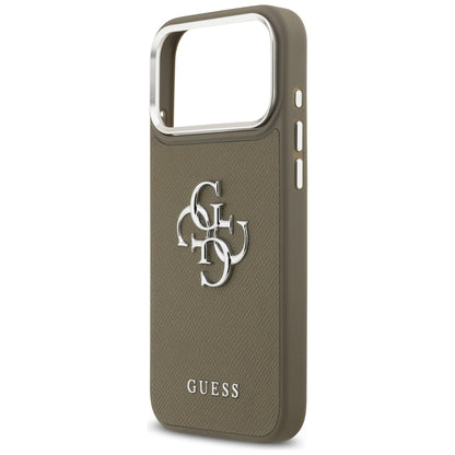 Custodia per Apple iPhone 17 Pro Max, Guess, 4G Grained Big And Classic Logo, Marrone Argentato