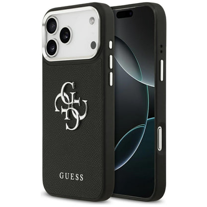 Custodia per Apple iPhone 17 Pro Max, Guess, 4G Grained Big and Classic Logo, Nera Argentata