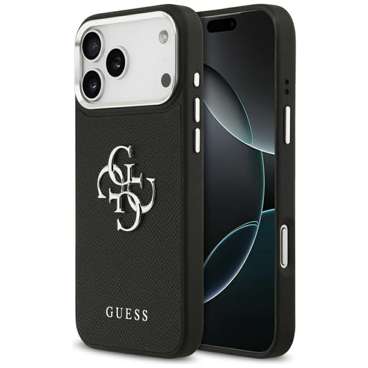 Custodia per Apple iPhone 17 Pro Max, Guess, 4G Grained Big and Classic Logo, Nera Argentata