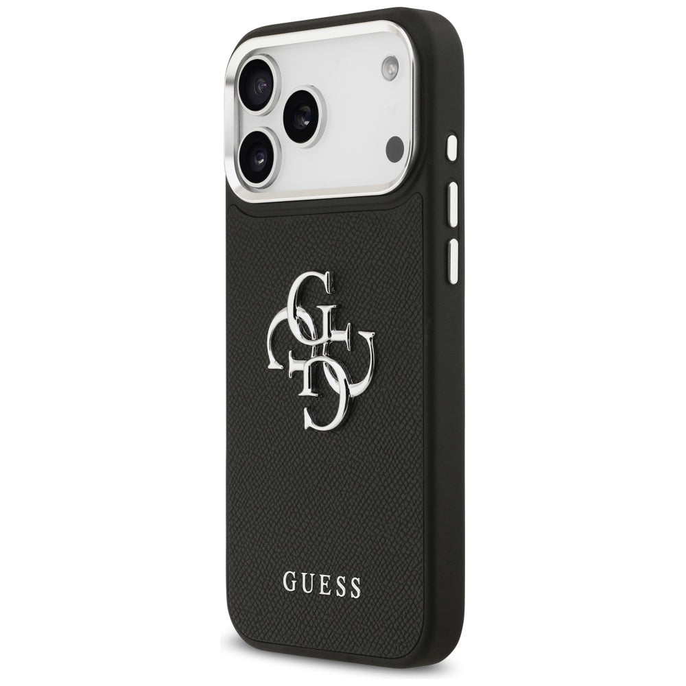 Custodia per Apple iPhone 17 Pro Max, Guess, 4G Grained Big and Classic Logo, Nera Argentata