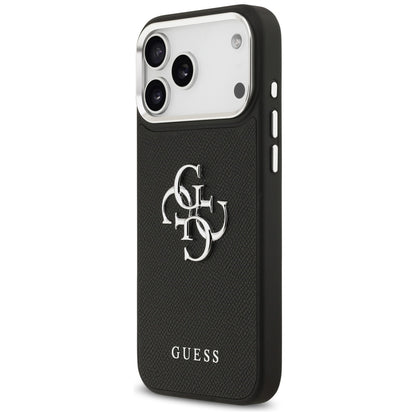 Custodia per Apple iPhone 17 Pro Max, Guess, 4G Grained Big and Classic Logo, Nera Argentata